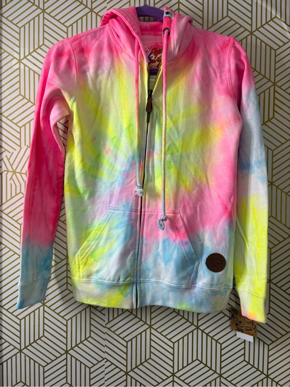 Pop Surf Pastel Rainbow Swirl Tie-Dye Zip Hoodie Slim